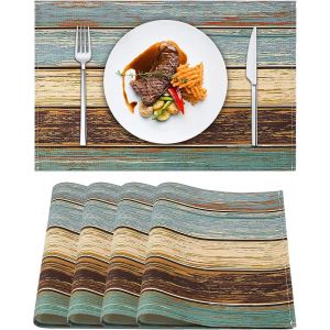 CMWS-Moderne Set de Table de Café Turquoise Marron Sets de Table en Tissu Lin de Peinture d'art Abstrait Planche Rayures Sets de Table Colorés pour Cuisine 32 x 45 cm Lot de 4 Marron Set de Table (Ve - Neuf