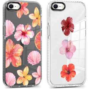 2 Pi&egrave;ces Coque pour iPhone 16e 6,1'', &Eacute;tui de Protection avec Aesthetic Design Fleur Hibiscus Motif, TPU Silicone Transparente Femme Fille Housse Etui Bumper Cover pour iPhone 16e, Fleur - Neuf