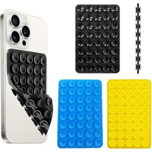 Lot de 3 coques double face &agrave; 80 ventouses en silicone antid&eacute;rapant pour t&eacute;l&eacute;phone &iquest; Support mains libres pour selfies et vid&eacute;os (noir, blanc, rose) - Neuf