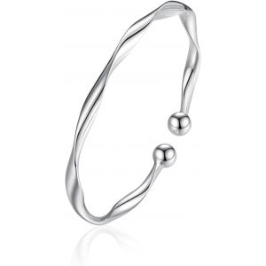 Eryi-1 Pièce Bracelet En Argent Sterling Pour Femmes Bracelet Manchette Argent Réglable Bijoux Mode Simple Ouvert Bracelets Manchette Bijoux Pour Femmes Mère Épouse Fête Des Mères - Neuf