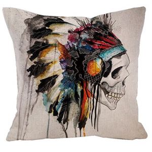 Housse De Coussin Motif Tête De Mort - Dimensions : 45 X 45 Cm - Idéal Pour La Maison, Les Bars, Les Clubs, Les Lits, Coton Et Lin, #1, 45 X 45 Centimètres (Squelette De Plumes) - Neuf