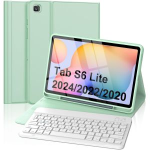 Clavier pour Samsung Galaxy Tab S6 Lite 10.4'' 2024/2022/2020, AZERTY Français Clavier Détachable sans Fil Bluetooth pour Galaxy Tab S6 Lite, Vert - Neuf