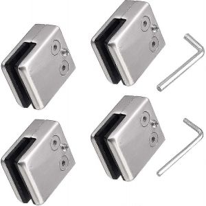 Paquet de 4 pinces à verre en acier inoxydable 304 avec 2 clés hexagonales adaptées pour le verre de fenêtre de 8 à 10 mm support de verre plat réglable escalier balustrade poli - Neuf