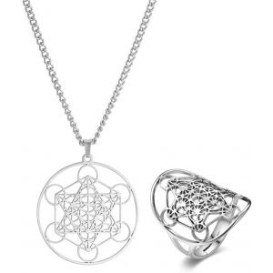 Kahfl-Bague Breloque+Collier,Bague Réglable En Acier Inoxydable Motif Archange Métatron,Pour Garçons Filles Hommes Dames,Argent - Neuf