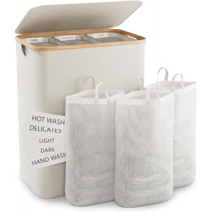CHECARZHN--NO1-Panier À Linge Avec Couvercle, 145L Extra Large 3 Section Clothes Divided Organizer For Bedroom,Laundry Room,Dirty Clothing Hamper,Black - Neuf