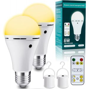 Kal-Ampoule Rechargeable Avec Télécommande, E27 8w Ampoule Intelligente, 3 Températures De Couleur Led Dimmable Ampoules Sans Electricite, 2600mah, Timing, Pour Intérieure Et Extérieure 2 Pack - Neuf
