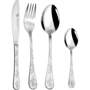 Checarzhn--No1-Ménagère Camélia, 24 Couverts - 6 Couteaux De Table + 6 Fourchettes + 6 Cuillères À Soupe + 6 Cuillères À Café - Lames Et Manches En Acier Inoxydable, Décors Laser - Boîte Couleur - Neuf