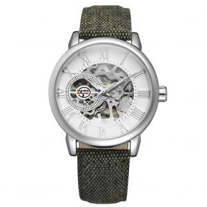 Montre-Bracelet Mecanique Creuse Forsining Pour Homme, Bracelet En Tissu Etanche (Blanc) - Neuf