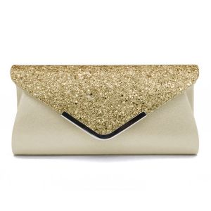 Pochette enveloppe de soir&eacute;e dor&eacute;e &agrave; paillettes brillantes pour femme avec cha&icirc;ne - Neuf