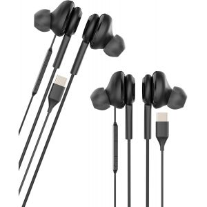 Lot de 2 &eacute;couteurs filaire USB C (2 Pack) Earbuds Headphones Type C Android PC Connecteur Microphone Audiophone C&acirc;ble Fiche Musique Running Tapon Course Noise Earphone Compatible avec Samsung pour - Neuf