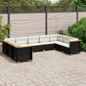 Prolenta Premium - Salon De Jardin 9 Pcs Avec Coussins Noir R&eacute;sine Tress&eacute;e - Neuf