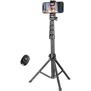 LORANKA-Perche &agrave; selfie tr&eacute;pied de 1,7 m avec t&eacute;l&eacute;commande Bluetooth &iquest; extensible, support monopode avec rotation &agrave; 360&deg;, support de t&eacute;l&eacute;phone, r&eacute;glable, portable, parfait pour les voyages et le - Neuf
