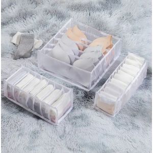 Organiseur de soutien-gorge et de sous-vêtements, boîte de rangement pliable pour la maison, sac de rangement pour lingerie et chaussettes, lot de 3 pièces, blanc - Neuf