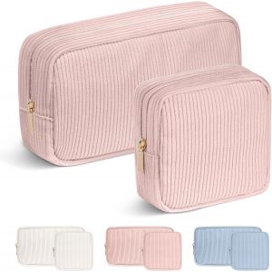MAA-Trousses de Maquillage, 2PCS Trousse Maquillage en Velours Côtelé, Trousse de Toilette Femme, Trousse Cosmétique de Voyage, Petite Trousse de Maquillage pour Femme, Homme, Fille, Garcon - Neuf