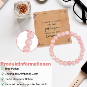 Bracelet De Perles En Quartz Rose - Cadeau Id&eacute;al Pour Votre Petite Amie - Cadeau D'anniversaire Pour Votre Meilleure Amie,Elastisch,Pierre,Pierre Naturelle - Neuf