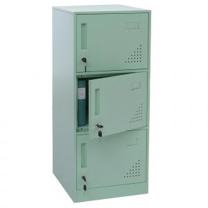 Casier HWC-P63, casier coffre-fort armoire &agrave; casiers 3 portes, 90x38x45cm aciervert menthe - Neuf