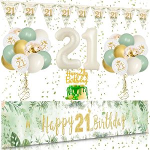 AYUHR-Décoration Anniversaire 70 Ans Vert et Or - Banderole Joyeux Anniversaire, Triangle Bannière, Confettis, Ballons - Pour Femme et Homme - Neuf