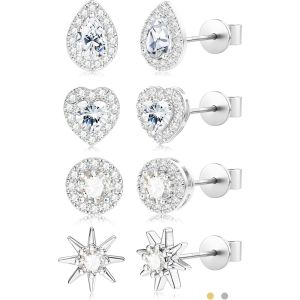 Tianyi-Boucles D'oreilles Femme Argent 925, Boucle D'oreille Femme Or, Piercing Oreille Cartilage Femme, Hypoallergéniques Boucles D'oreilles Avec 5a+ Zircone - Neuf