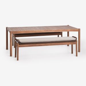 Set de table rectangulaire 180x90 cm et 2 bancs de salle &agrave; manger en bois d'acacia et corde tress&eacute;e Karvia Brun Acacia - Neuf