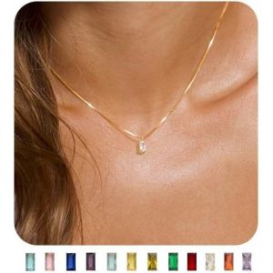 Collier Femme 14k Plaqué Or Collier En Pierre De Naissance Diamant Pendentif Birthstone Collier Bijoux Noël Anniversaire Saint Valentin Personnalisés Cadeau Maman Mères Enfant Fille - Neuf