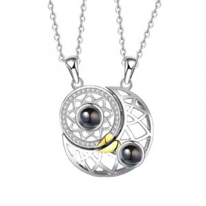 Pendentif Lune Projection Couple Collier Microgravure Texte Photo Meilleur Cadeau De Saint Valentin 100 Langues Je T'aime Jour - Neuf