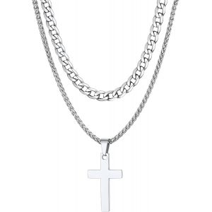 Trahoo-2 Rans Chaine Collier Croix Homme Acier Inoxydable, Collier Pendentif Chaîne Maille Forçat 45/50/55cm - Neuf