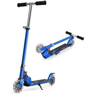 Trottinette Enfant 2 Roues Pliable 70 X 31 X 63-86,5 Cm Frein &Agrave; Friction Design Lumineux En Aluminium Bleu Helloshop26 20_0014587 - Neuf