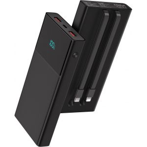 JGD-Chargeur Portable avec 2 c&acirc;bles en 1 (USB-C et iOS), 13000mAh PD Charge Rapide Banque d&iquest;Alimentation Durable avec LED, Chargeur de Secours de Batterie pour iPhone, Android- Noir (Noir) - Neuf