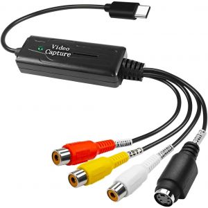 MEVRONISSHOP-Adaptateur de carte de capture vid&eacute;o RCA AV vers USB-C, convertisseur S-Vid&eacute;o composite vers USB pour magn&eacute;toscope VHS DVD vers PC Mac - Neuf