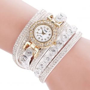 Montre A Quartz Ccq Pour Femme, Bracelet En Daim Multicouche, Strass, Tendance (Blanc) - Neuf