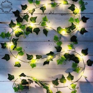 Guirlande, [1 Pcs] 5m Feuille Guirlande Lumineuse, Plantes Artificielles Avec 50 Led Et Vert Feuille, Chaîne Lumières Led De Vigne Pour Jardin, Cour, Maison, Patio, Fête De Mariage Décoration - Neuf
