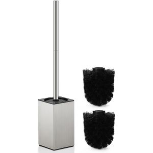 Brosse WC en Acier Inoxydable bross&eacute; avec 2 t&ecirc;tes de Brosse Design ferm&eacute; &agrave; s&eacute;chage Rapide Argent&eacute; - Neuf