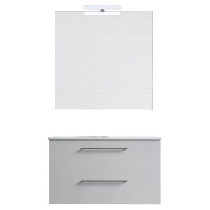 Ensemble de salle de bain meuble suspendu 80cm DOUBLE CLASSIC blanc brillant - Vasque - Miroir - Applique - Neuf