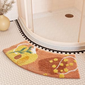 Tapis de douche d'angle antid&eacute;rapant, tapis de bain incurv&eacute; en forme de quart de cercle, tapis de douche en &eacute;ventail, avec dessous antid&eacute;rapant, absorbant, lavable, 40 x 100 cm - Neuf