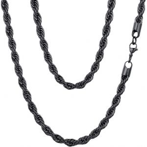 Trahoo-Chaîne Acier Inoxydable Homme Femme Chaine Corde Tressée Twisted Pour Pendentif Collier Chaines Maille 3 Mm/6 Mm Plaqué Or/Noir Taille 45-75cm Bijoux Cadeau Anniversaire Pour Garçon Hommes - Neuf