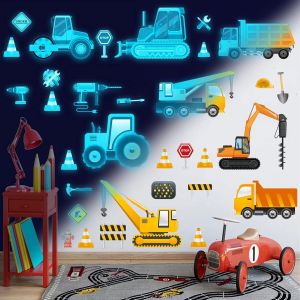 Trahoo-Lumineux Sticker Mural Voiture Fluorescente Autocollant Construction Véhicules Autocollants Muraux Voiture D'ingénierie Pour Garçon Pépinière Enfants Décoration Murale De La Maison - Neuf
