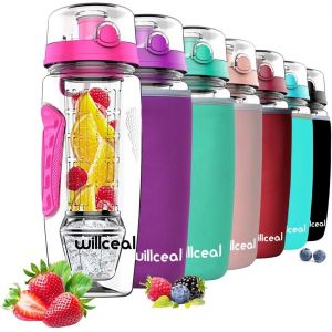 Eryi-Bouteille D'eau Pour Infuseur De Fruits 32 Oz Durable Avec Boule De Gel Amovible, Grande - Tritan Sans Bpa, Couvercle À Rabat, Protection Anti-Fuites - Sports, Camping (Rose) - Neuf