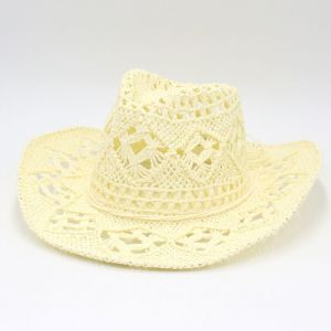 Chapeau De Cowboy Occidental En Paille Tissée À La Main, Respirant, Pour Homme Et Femme (Couleur Crème) - Neuf