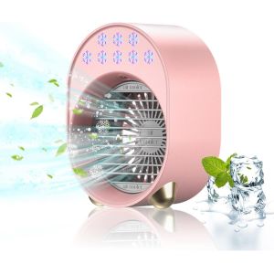 Mini Climatiseur Portable Sans Ventilation, Ventilateur Silencieux Pour Chambre À Coucher, Climatiseur Mobile Rechargeable Par Usb, Petit Humidificateur D'air 3600 Mah 4 En 1 - Neuf