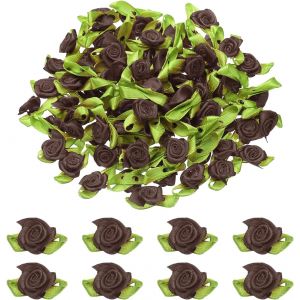 KAL-100 Pcs Mini Roses Ruban Fleurs N?uds Pour Crafts, 15Mm/0.6"" Dia Petits Ornements Artificiels Appliques N?uds Fleurs Pour Diy Mariage Anniversaire Fête Décoration, Café - Neuf