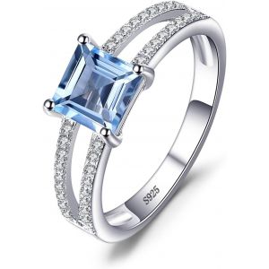 Tianyi-1.2ct Taille Princesse Bague Naturelle Bleu Ciel Topaze En Argent Sterling 925, Bagues Pierre Anneau Femme Plaqué Or Jaune Plaqué Or Rose, Ensemble Parure De Bijoux Cadeau Anniversaire - Neuf