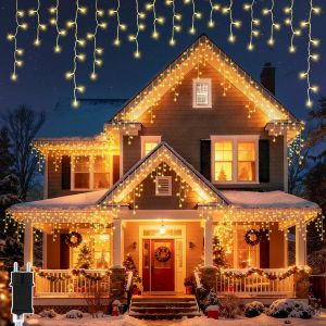 JGD-Guirlande lumineuse de No&euml;l blanc chaud, 15m 480 LED Guirlande lumineuse ext&eacute;rieure avec minuterie 6h, alimentation par secteur, guirlande &eacute;tanche &agrave; 8 modes pour balcon, toit, fen&ecirc;tre, cl&ocirc;ture - Neuf