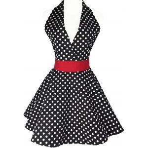 Tablier Retro Mignon pour Femmes, Ajustable en Coton, Design V, Pois Classique, Grande Vague (Petit Pois Noir) - Neuf