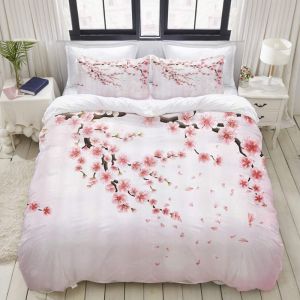Housse De Couette Xcm - Branche De Cerisier Japonais Avec Fleurs &iquest;&iquest;Panouies - Parure De Lit Personnes Pi&iquest;&iquest;Ces Sets De Housse Couette Avec Taie - Neuf