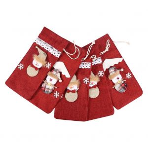 Hjlian Lot De 5 Sacs A Vin En Lin Simple Avec Cordon De Serrage, Housse Decorative Pour Champagne, Rouge - Neuf