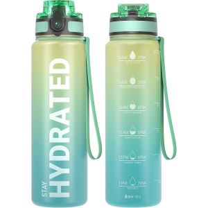 Bouteille D'eau,Gourde Sport 1l/500ml/750ml Avec Marqueur De Temps De Motivation,Sans Bpa,Étanche & ,Pour Sport,Camping (1 Bouteille).[B71] - Neuf