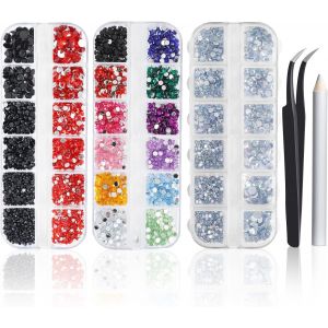 Lbgwp60-Lot De 4200 Strass Pour Ongles, Cristal Strass Gemmes, Strass Nail Art Avec Pincette Pick Up Et Stylo Pointeur Strass Picker(4 Tailles, 12 Couleurs) - Neuf