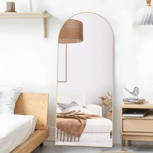 SUBZONAL-Miroir de Sol bomb&eacute; - 165 x 60 cm - Miroir Mural Complet dor&eacute; avec Cadre en Aluminium - Dessus bomb&eacute; - &Agrave; Suspendre ou &agrave; s'appuyer - Miroir de Dressing pour Chambre &agrave; Coucher, Salon - Neuf