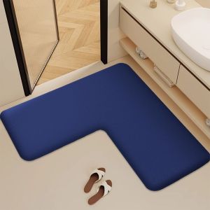 Tapis de sol absorbant en forme de L pour salle de bain,en flanelle pelée,pour salle de douche,éponge épaisse,antidérapant,pour toilettes - Type Blue-120x120x45cm - Neuf