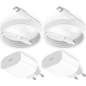LORANKA-Lot de 2 adaptateurs USB C pour iPhone 16/15 avec c&acirc;ble de 60 W 2 m type C vers type C, chargeur iPhone blanc pour iPhone16/iPhone 15 Pro Max/MacBook/iPad/Samsung - Neuf